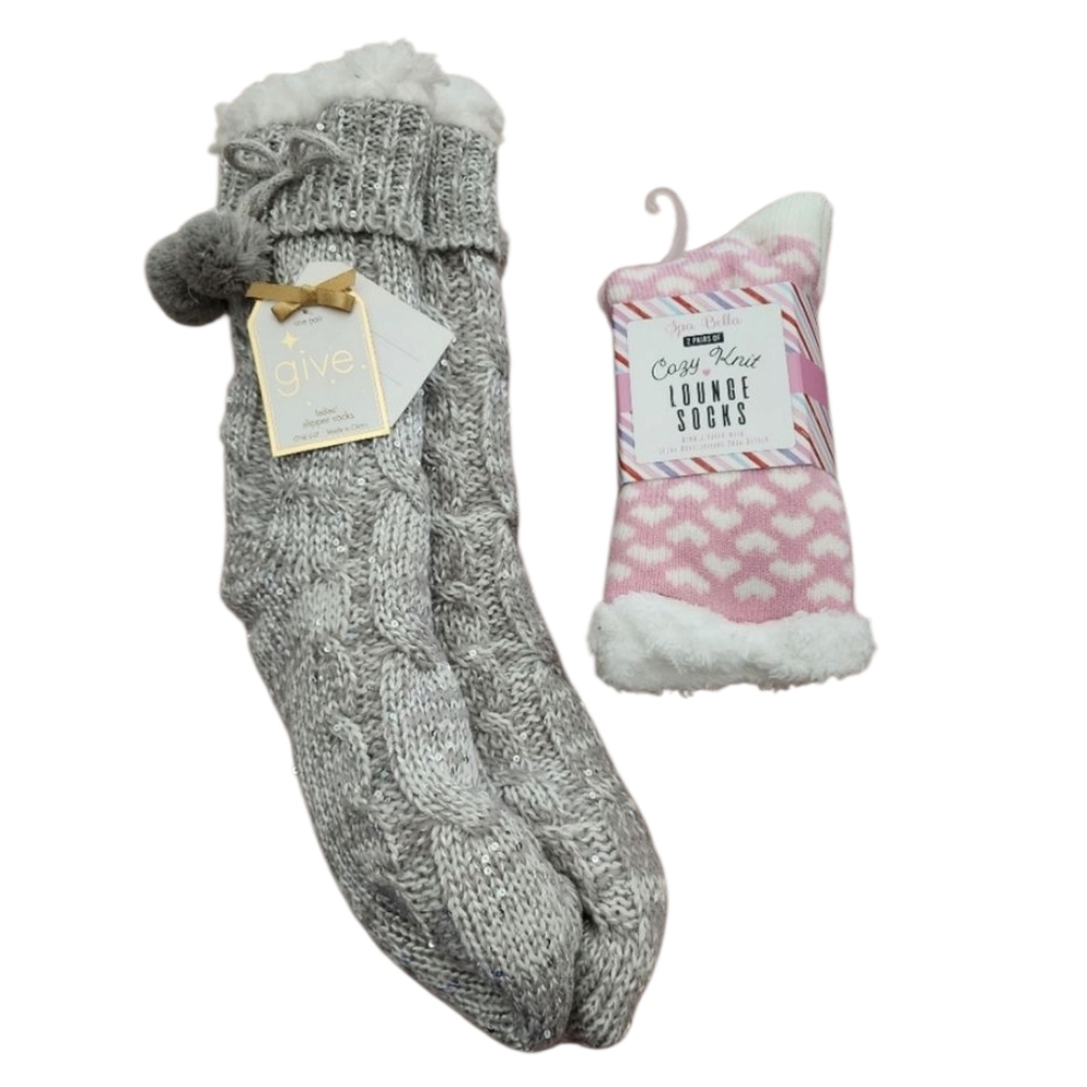2 Pairs Of Cozy Fluffy Socks Sherpa Plush Woven Shea Butter